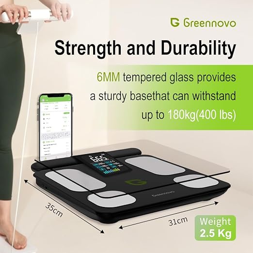 Fitness Body Fat Scales with Hand Sensors 8 Electrodes 29 Body Analysis 180kg Weight Scale, Professional Body Fat and Muscle Mass Analyzer with App/Large Display (White)