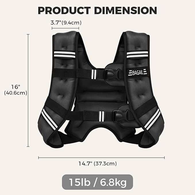 BAGAIL Weighted Vest, 5lbs/8lbs/10lbs/12lbs/15lbs/20lbs/25lbs/30lbs Weight Vest with Detachable Phone Pouch, Rucking Vest for Women, Men, Walking, Weight Loss, Training, Running