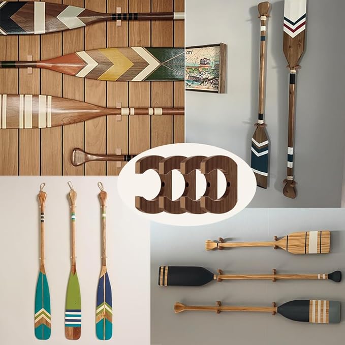 4 PCS Kayak Paddle Rack Hanging Board,Paddle Holder Hangers Racks Wall Storage Keeper Hanging Oar Wall Decor Oar Board Accessories for Paddle Storage Wall Rack,Kayak,SUP,Canoe Paddles.-Brown