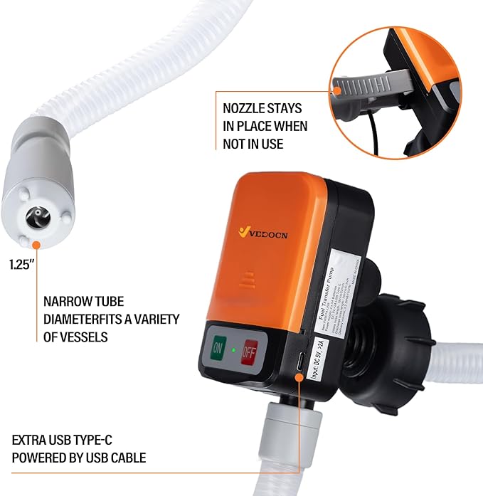 Automatic Fuel Transfer Pump with Auto-Stop, 51'' Extra Long Hose, 3.2 Gallon per Min, Fast and Safe Portable Gas Can Pump for Oil,Battery or USB Powered, 4 Can Adapters,Diesel,Gasoline (orange+Black)