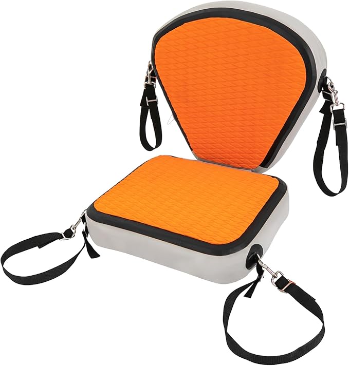 Kayak Seat Inflatable Padded Boating Seat PVC Portable Thicken Seat Cushion w/Back Support Adjustable Strap for Kayaking Canoeing Drifting Rafting Fishing Adolescents and Adults (Orange)