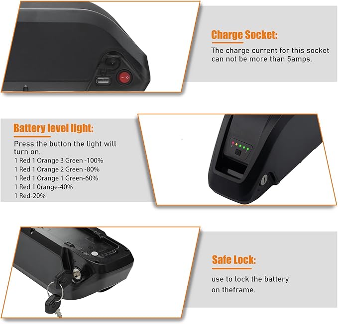 UAZ 36V 48V 52V Ebike Battery 4 Pin 10Ah 15Ah 20Ah Electric Bike Battery with 40A BMS Safe Lock, Led Indicator Light, for 200-1500W Motor Tricycle, Mountain Bicycle Batteries (36V10AH-4PIN)