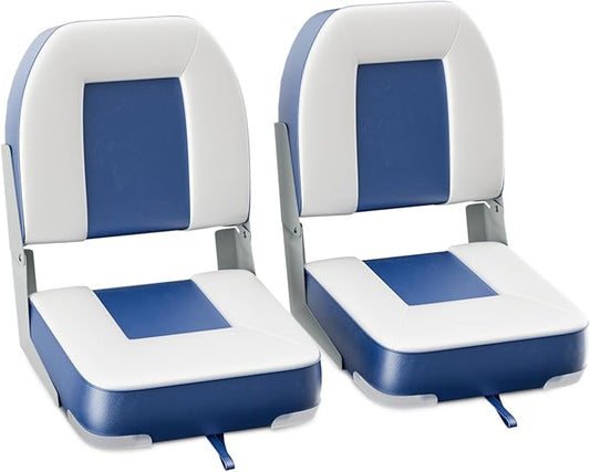2-Pack 20" High Back Boat Seat with Thickened Sponge Padding and Hinge, Waterproof Boat Captain Chairs, Easy to Store, Ideal for Fishing, Sightseeing, Boating Blue