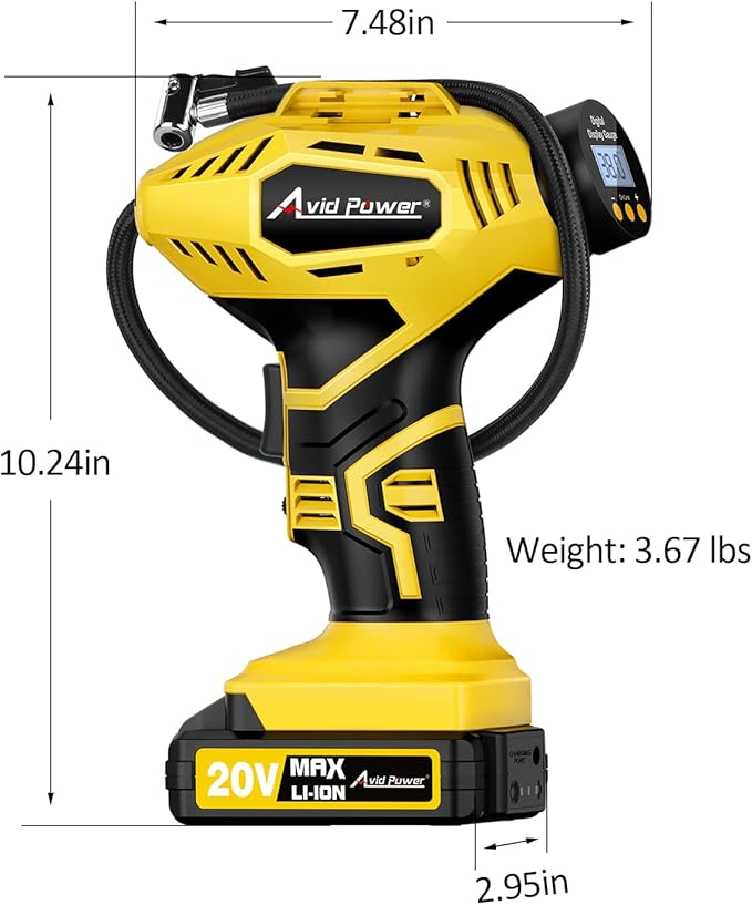 AVID POWER Cordless Tire Inflator Portable Air Compressor, 20V Rechargeable Battery Powered Car Tire Pump w/ 12V DC Adapter, Digital Pressure Gauge, Air Pump for Car, Bike, Motorcycle, Ball