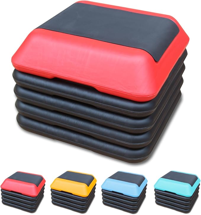 Exercise Aerobic Step Platform,Adjustable Height Fitness Stepper Stackable Risers, Aerobics Stepper Workout Stepper for Gym Home Cardio Strength & Training