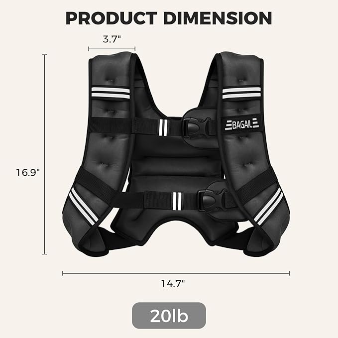 BAGAIL Weighted Vest, 5lbs/8lbs/10lbs/12lbs/15lbs/20lbs/25lbs/30lbs Weight Vest with Detachable Phone Pouch, Rucking Vest for Women, Men, Walking, Weight Loss, Training, Running