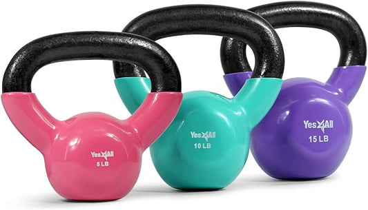 Yes4All Kettlebell Set Vinyl Coated Weights Combo for Full Body Workout Equipment Push up, Grip Strength Training, Dumbbell Weights Exercises