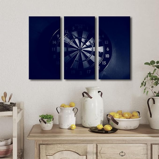 3 Pieces Sports Theme Wall Decor Dart Plate in the Dark Pictures Canvas Wall Art for Home Decoration Paintings Prints Inspirational Wall Art Poster Home Decor Artwork Framed Ready to Hang(24"Wx36"H)