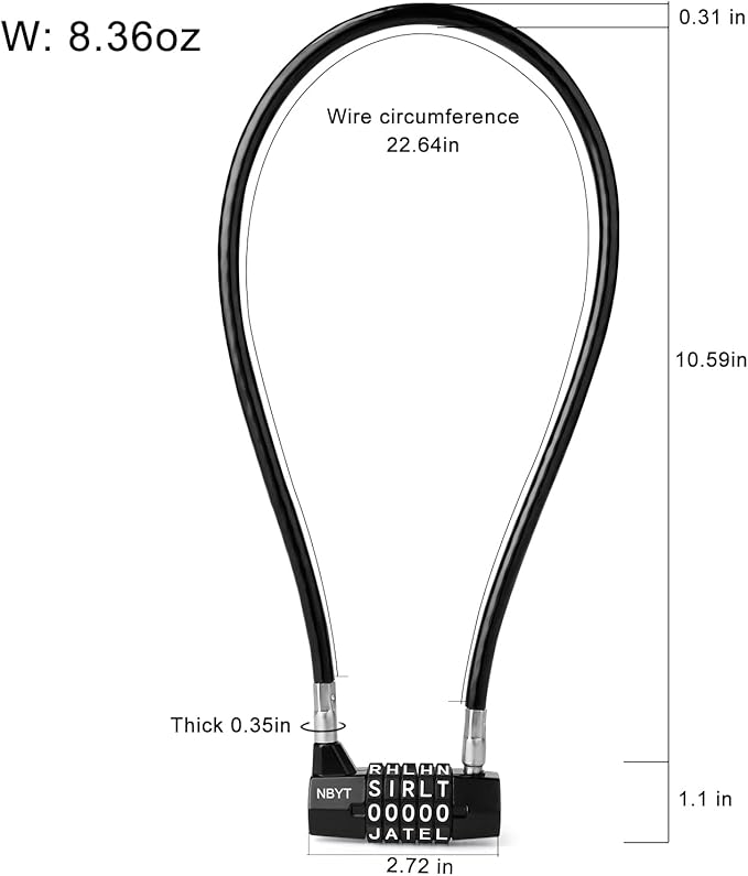 5-Word Resettable Combination Lock, Letter Lock- Home Security Padlock with 8mm Anti-Theft Cable for Garden Gates, Glass Doors, Pool, Refrigerator,Bikes, Gates, Storage (22''(Locking Span 11''))