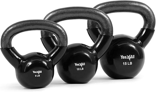 Yes4All Kettlebell Set Vinyl Coated Weights Combo for Full Body Workout Equipment Push up, Grip Strength Training, Dumbbell Weights Exercises