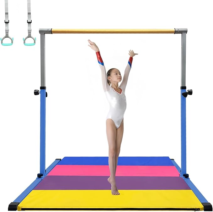 XDEMODA The Latest Model Gymnastics Bar for Kids Ages 3-15 for Home, Anti-Slip, Easy to Assemble, 35” to 55” Adjustable Height Gymnastic Horizontal Bars Equipment