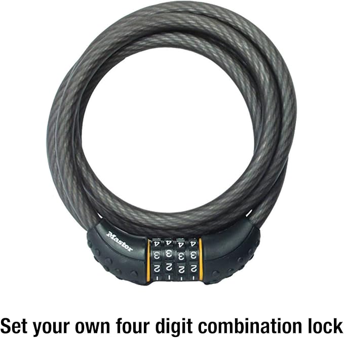 Master Lock Cable Lock, Set Your Own Combination Bike Lock, 6 ft. Long, Black, 8122D