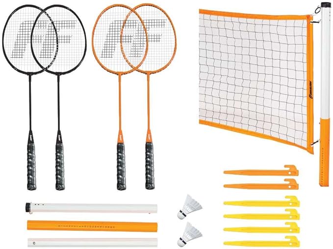 Franklin Sports Badminton Net + Rackets Set - Portable Backyard Badminton Set with (4) Rackers + (2) Birdies - Adult + Kids Set - Classic
