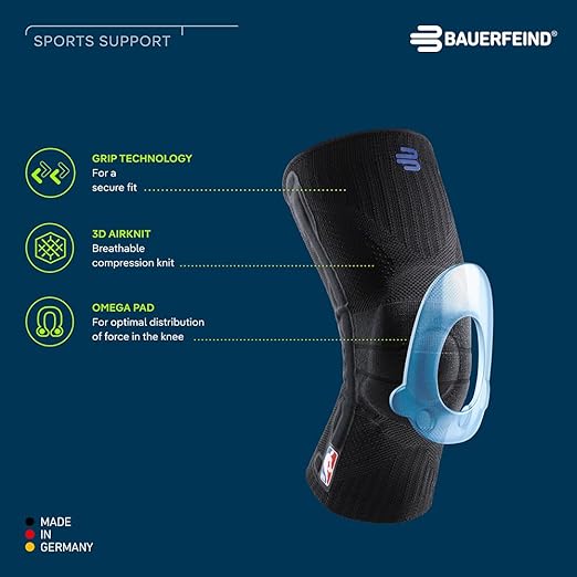 Bauerfeind Sports Knee Support NBA - Officially Licensed Basketball Knee Brace - Relief and Stabilization - Targeted Compression - Lightweight & Durable - Black, Large