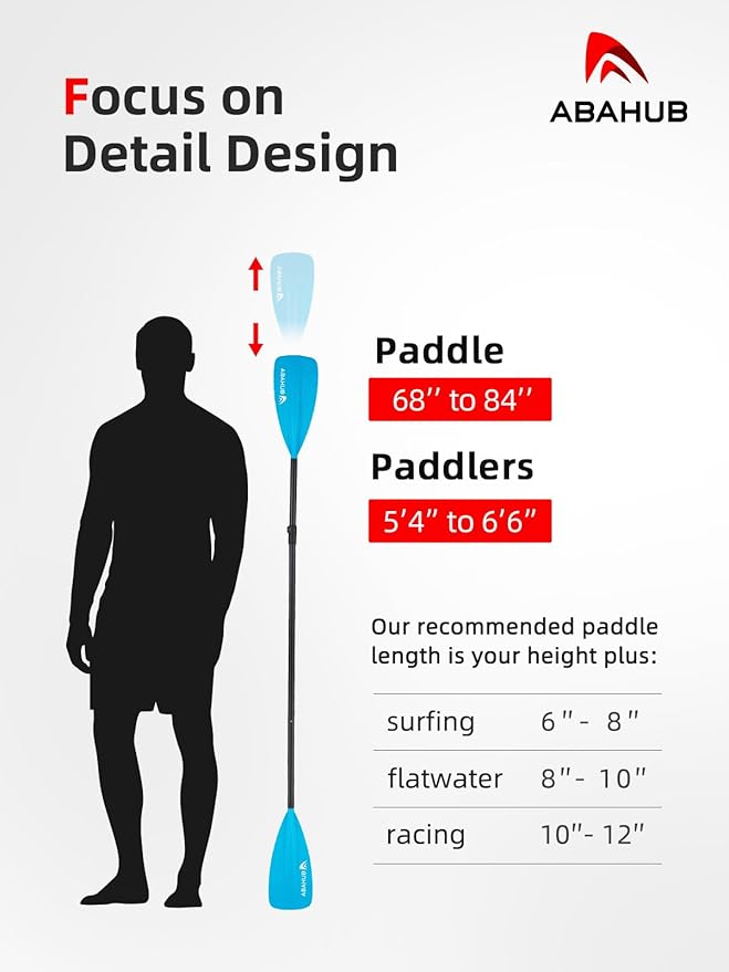 Abahub SUP Paddle - 3 Piece Adjustable Paddles - Lightweight Stand-up Paddle Oars for Paddleboard, Adjustable Aluminum Alloy Shaft 68" - 84", Black/Blue/Green/Orange/Red/Yellow Plastic Nylon Blade