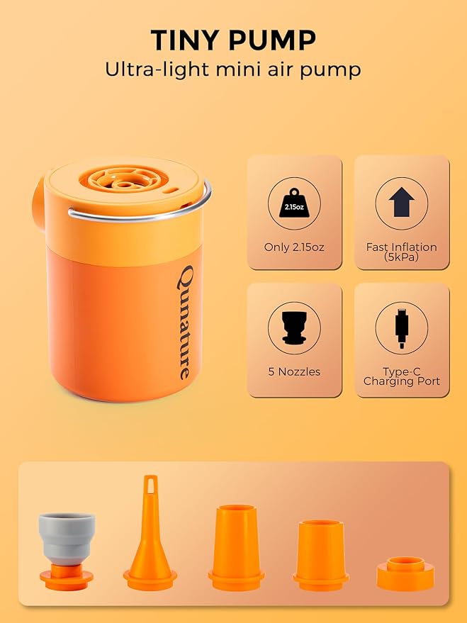 Qunature Air Pump Portable Mini Electric Pump for Inflatables with 1500mAh Battery Camping Light Rechargeable USB Inflate Deflate for Air Bed Mattress,Pool Floats,Swimming Ring,Vacuum Storage Bags
