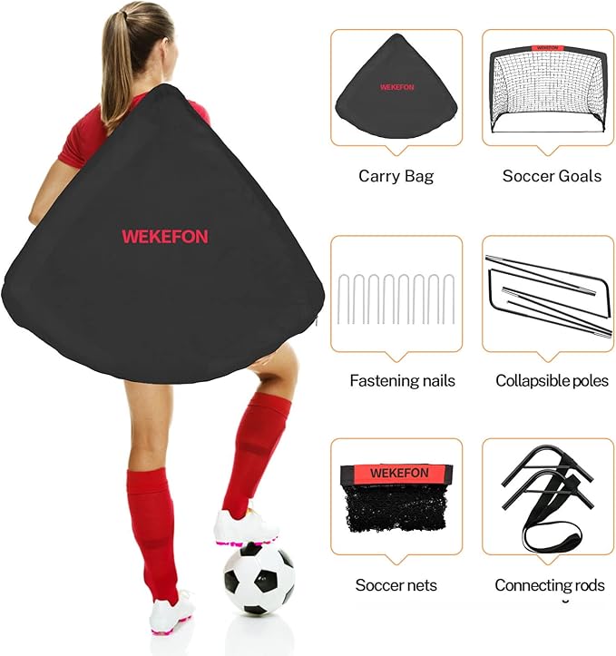 Soccer Goal with Carry Bag, 10/9MM Strengthen Pole, Arched Design, Kids Soccer Goals for Backyard Set 5x 3.1/3.6x2.7/2.9x2.4ft Portable Pop Up Soccer Nets for Toddler, Adults, Youth Games, Play, Gifts
