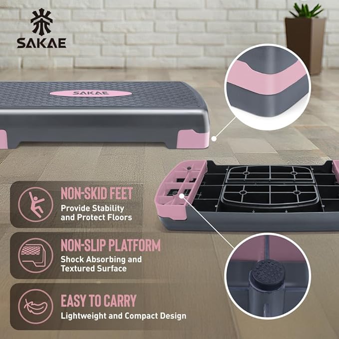 SAKAE Aerobics Step Platform Set with Weighted Vest & Measuring Tape, Adjustable Height 2 Level Risers Workout Step Trainer with Non-Slip Surface, Step Platform for Home Exercise, Multiple Colors
