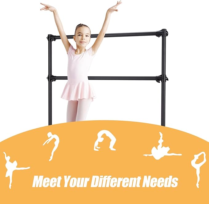 GOFLAME 4FT Ballet Barre Portable, Freestanding Double Ballet Barre Height Adjustable with Anti Slip Base, Heavy Duty Stretch Dance Bar for Home Workout