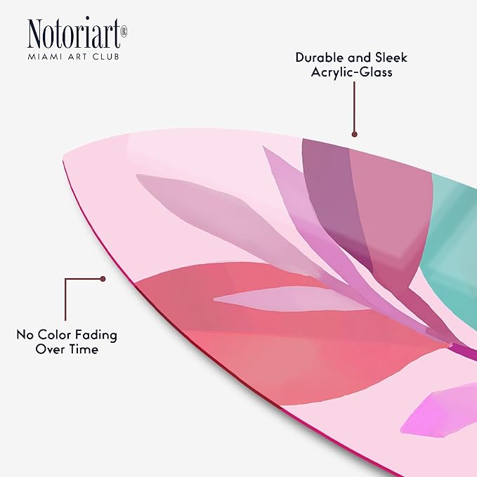 Bold Modern Color Leaf II Surfboard Acrylic Wall Art Die-Cut Coastal Modern High-Gloss Home Decor, 15" x 60"