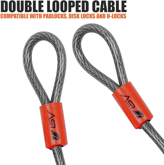 BV Heavy-Duty 15FT Security Cable with Loops-10mm (3/8 Inch) Cut-Resistant Braided Steel Cable-Versatile & Weatherproof-Security Chain for Padlock, Chain Lock, Wire Lock (Pair)