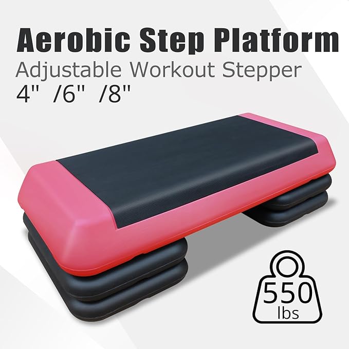 Adjustable Step Platform 30" × 14" Workout Aerobic Stepper Height Step for Fitness Strength Training with Risers Exercise Platform for Home Gym