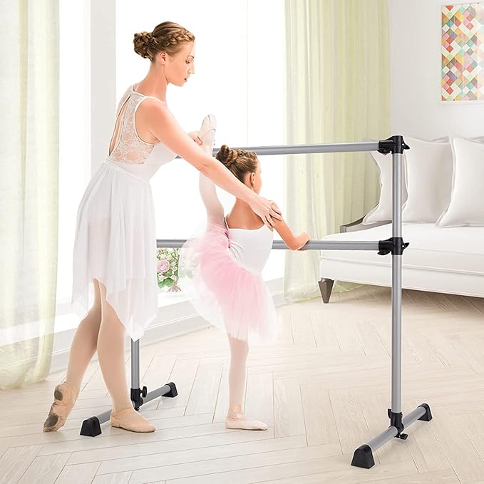 Costzon Portable Ballet Barre, 4FT Adjustable Double Freestanding Ballet Bar w/Anti-Skid Pad, Stable Base, Heavy-Duty Dancing Stretching Bar for Home, Fitness, Ballet