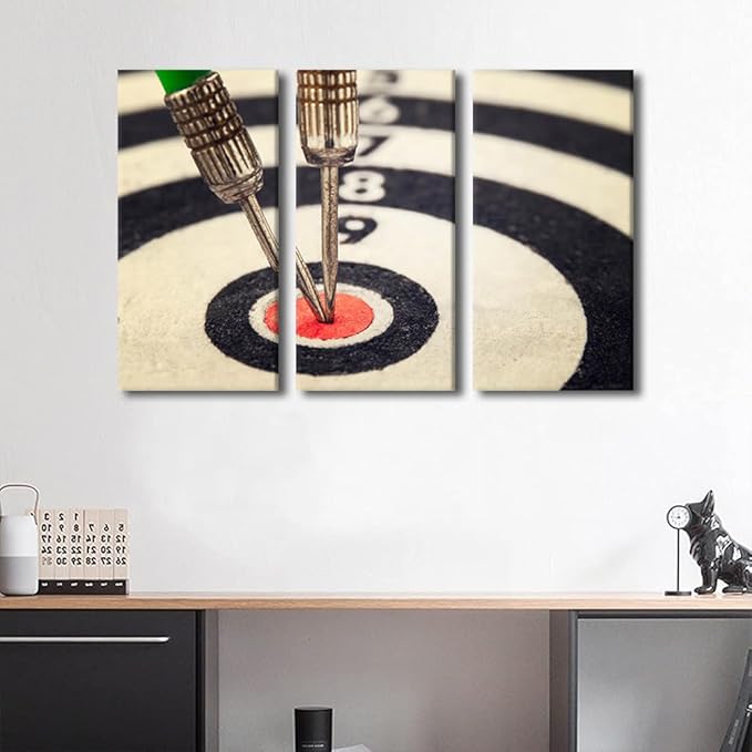 TUMOVO 3 Panels Wall Art Dart Board Paintings Modern Home Decor Artwork Canvas Wall Art Paintings for Bedroom Living Room Office Sports Theme Wall Decor Posters and Prints Ready to Hang(28" Wx42 H)