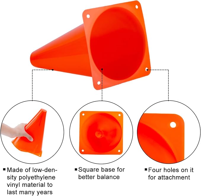 9 Inch Cones Sports, 15 Pack Orange Soccer Cones Training Agility Field Marker Plastic Traffic Cones for Football Basketball Drills Multipurpose Practice, Indoor Outdoor Games Activity Party Events