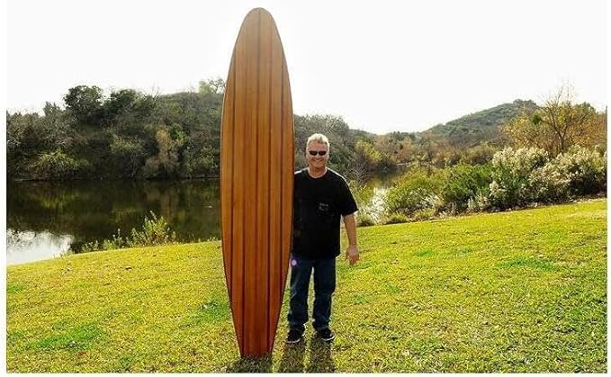 Natural Beauty Long Board Wooden Surfboard Handmade with Ultra Stylish Fins and Sleek, Glossy Exterior, Red Cedar and Then Finished in a Durable Fiberglass Epoxy