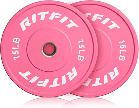 RITFIT Pink Weight Plates, 2 Inch Olympic Barbell Weight Plate, Bumper Plates With Steel Insert, Pink Weights for Gym and Home