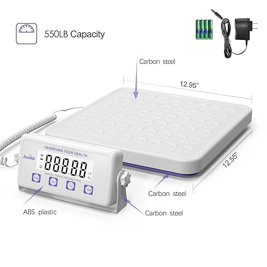 Medical Scale, 440LBS Heavy Duty Scale for Body Weigh, Wrestling, Hospitale, Multifunction Button, LCD Display, with Manual and Adapter
