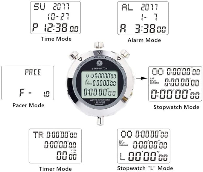Stopwatch, Metal Stop Watch for Sports 10/100/400 Laps, Stopwatches Timer for Coach Sports Running with 0.01second & 0.001second Timing, Conutdown, Alarm