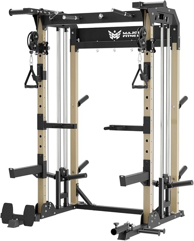 MAJOR FITNESS F22 Power Rack, 1600lbs All-in-One Squat Rack with Cable Crossover, Dual Pulley System, Heavy-Duty Steel Frame, Attachments & Storage for Home Gym Strength Training
