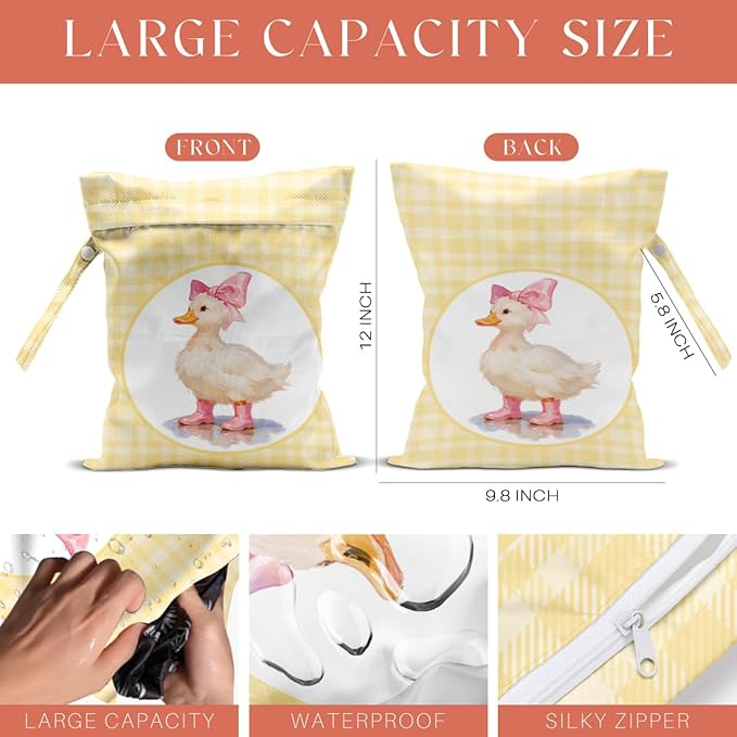 4 Pack Cute Wet Bag Waterproof Washable Reusable Wet Dry Bag for Swimsuit Clothes Cloth Diaper Travel Beach Pool Yoga Gym Toiletries Travel Beach Essentials, Inspirational Duck Christian Gifts