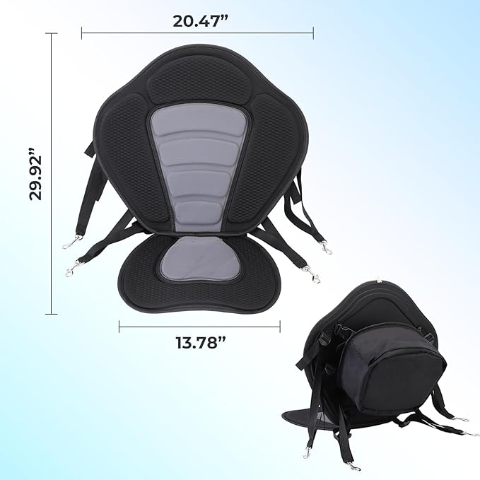Deluxe Kayak Seat Cushion with Adjustable Backrest, Universal Thicken Cushion for Inflatable Paddleboard, Canoe, Ocean Kayak