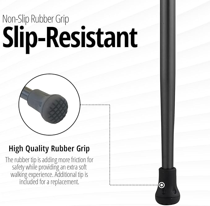 Ergo Walking Cane for Men & Women - Adjustable Foldable Walking Stick (Right-Handed Black Cane)