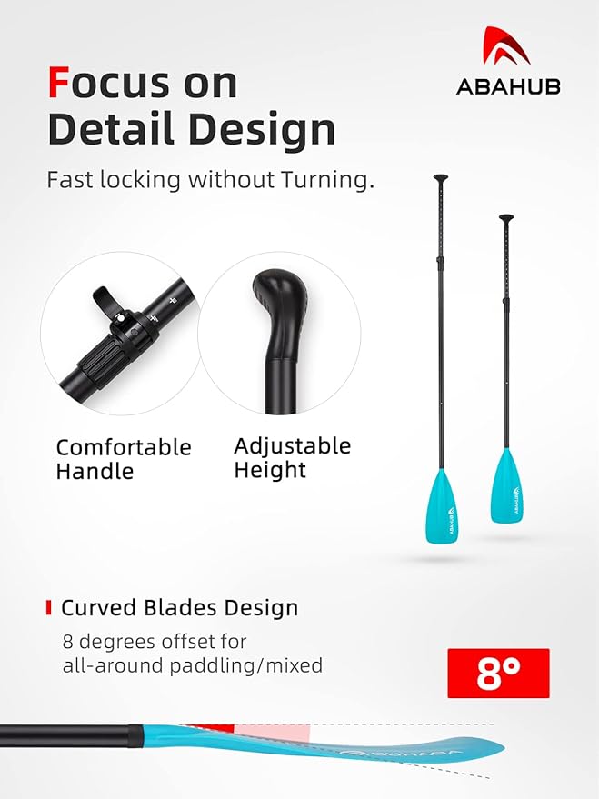 Abahub SUP Paddle - 3 Piece Adjustable Paddles - Lightweight Stand-up Paddle Oars for Paddleboard, Adjustable Aluminum Alloy Shaft 68" - 84", Black/Blue/Green/Orange/Red/Yellow Plastic Nylon Blade