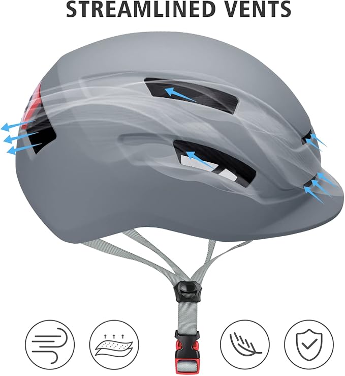 Adult Urban Bike Helmet - Adjustable Fit System & Integrated Taillight for Men Women