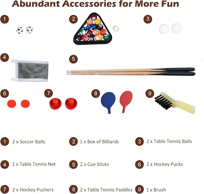 Giantex 4-in-1 Combination Game Table, with Soccer, Hockey, Billiards, Table Tennis, Perfect for Game Room, Family Night, Wood Foosball Game Table Top