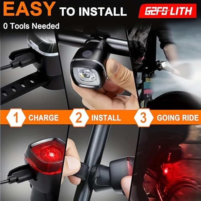 Mini Bike LightNew 5+5 Mode IPX6 Waterproof, Type-C Rechargeable, Suitable for Night Riding, with high Brightness Front and Rear,Headlight Taillight for Men Women Kids Road Mountain