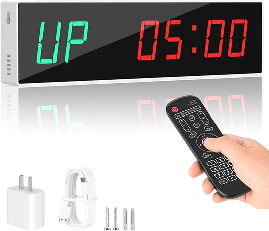 Dienmern Large Digital Gym Timer – Remote Control Gym Clock Wall with Interval Timer, 9 Custom Modes Countdown Timer UP/Stopwatch, Workout Timer for Home Gym/Garage/Boxing/Outdoor Sport