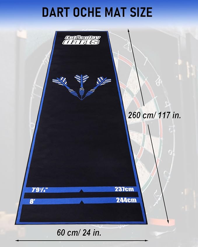 Professional Darts Mat with Oche Line System & Throw Lines – Premium Dart Mat for Floor Steeldart & Soft Darts | 260x60 cm | with Throwing Line - Ideal as a Gift