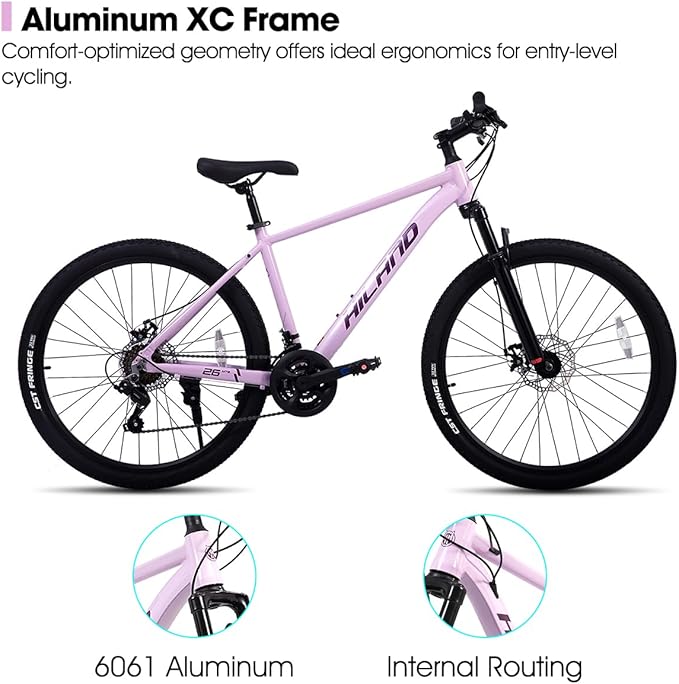 HILAND 26 Inch Mens and Womens Mountain Bike,21 Speed Mountain Bicycle with Dual Disc Brake, Front Suspension Fork, High Carbon Steel Frame Urban Commuter Bike for Adults