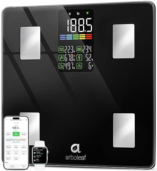 Arboleaf Smart Scale with BMI, Body Fat, Muscle Mass, 14 Composition Metrics, Large LED Display, Digital Bathroom Scale for Weight, Accurate Weighing Machine, App Sync, 500lbs, 11.8"