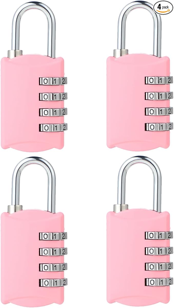 DELSWIN Small Combination Lock for Locker, 4-Digit Mini Combo Lock for Backpack and Luggage, [Sakura Pink] Combination Padlock for School Gym Locker (Pack of 4)