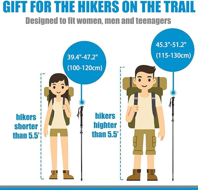 Travel Folding Trekking Hiking Pole with Carrying Case,Collapsible Cane Adjustable Walking Stick Portable Mobility Aid for Women Men Hikers Gift,Black