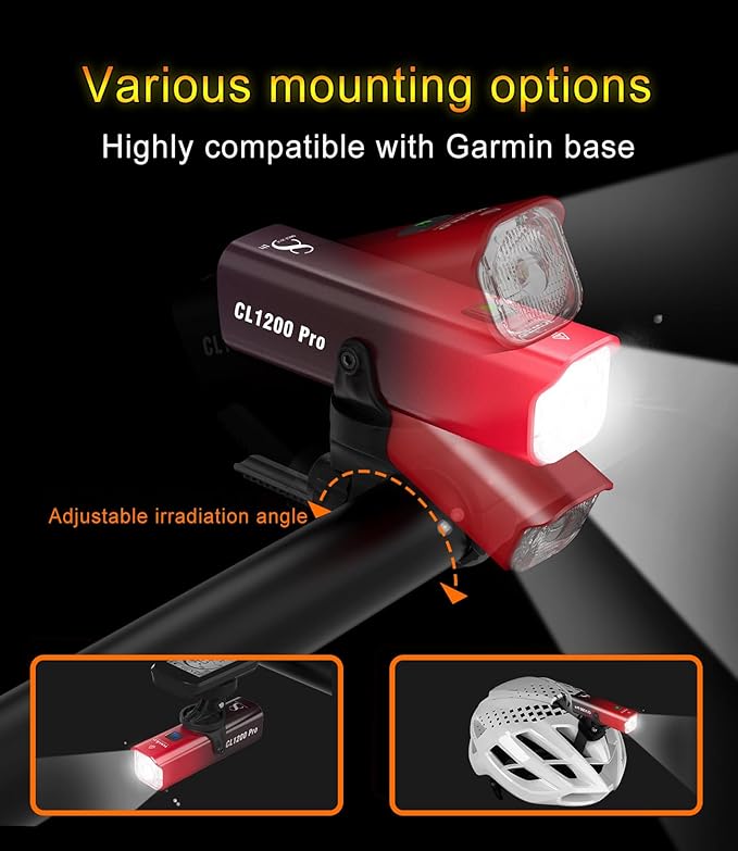 TOWILD CL1200 Bike Lights for Night Riding,Compatible with Garmin/GoPro Mount,1200 Lumen Bright Bike Headlight,Rechargeable Battery,Waterproof Bike Front Light for Commuter Cyclists