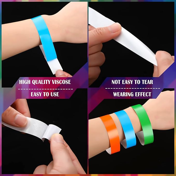 Tudomro 2400 Pack Neon Paper Wristbands Bulk - Waterproof, Lightweight, Adhesive - Concert, Events, Party for Hand Wrist Arm Identification(Multicolor)