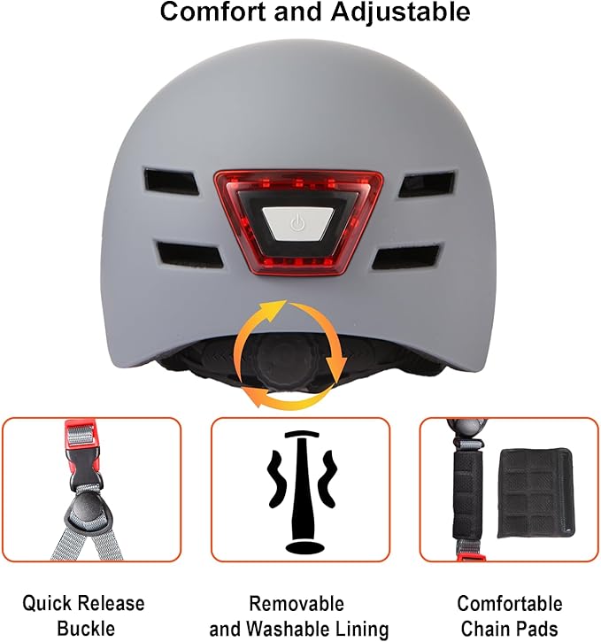 Bike Helmets for Adults - Front and Rear LED Lights Adjustable Bicycle Helmet for Adults Men Women Scooter Helmet for Commuting, Road Biking, Skating, Scooter